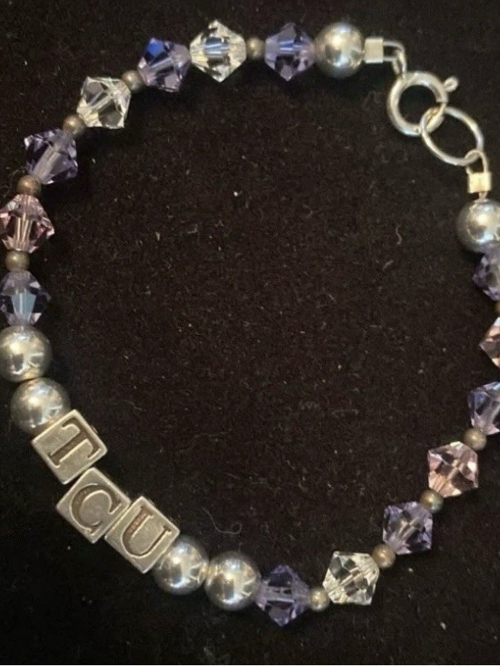 Swarovski TCU Sterling Silver Beaded Bracelet with Purple and Clear Crystals 7”